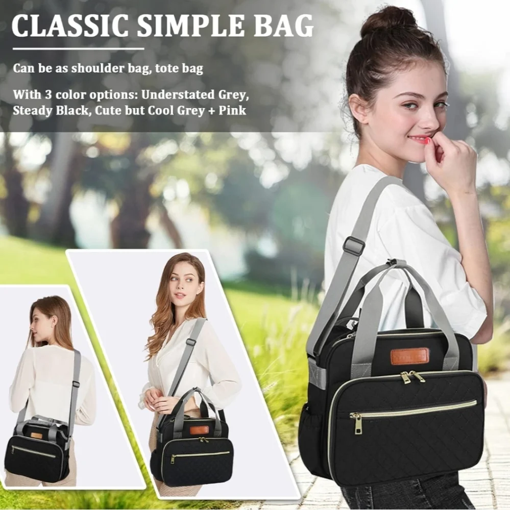 TRENDPLAY Black Small Diaper Tote Baby Maternity Bag, Neutral Quilt Canv…